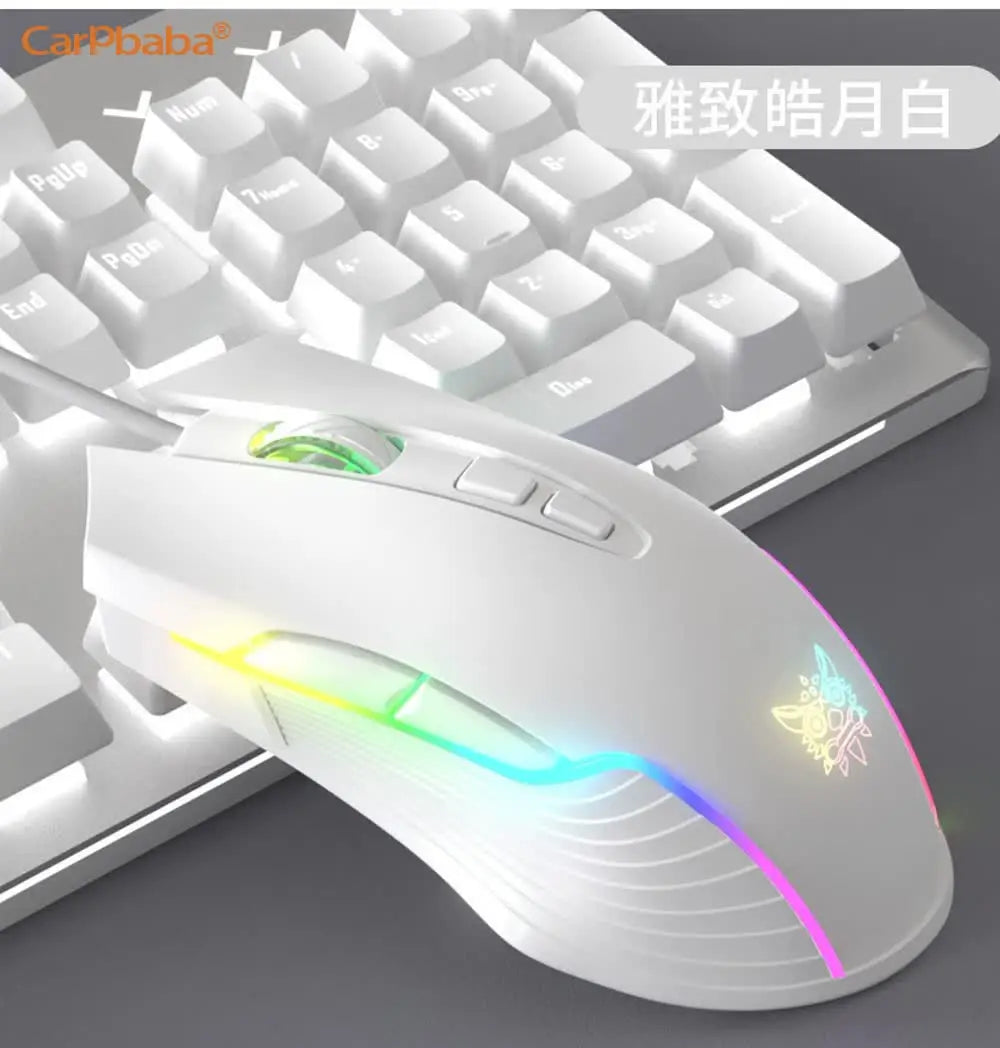 Onikuma C2W905 RGB Gaming Mouse Pink Cute Mouse 6400 DPI Wired Optical Mouse with Cool Lighting Mice for Home Office Notebook PC