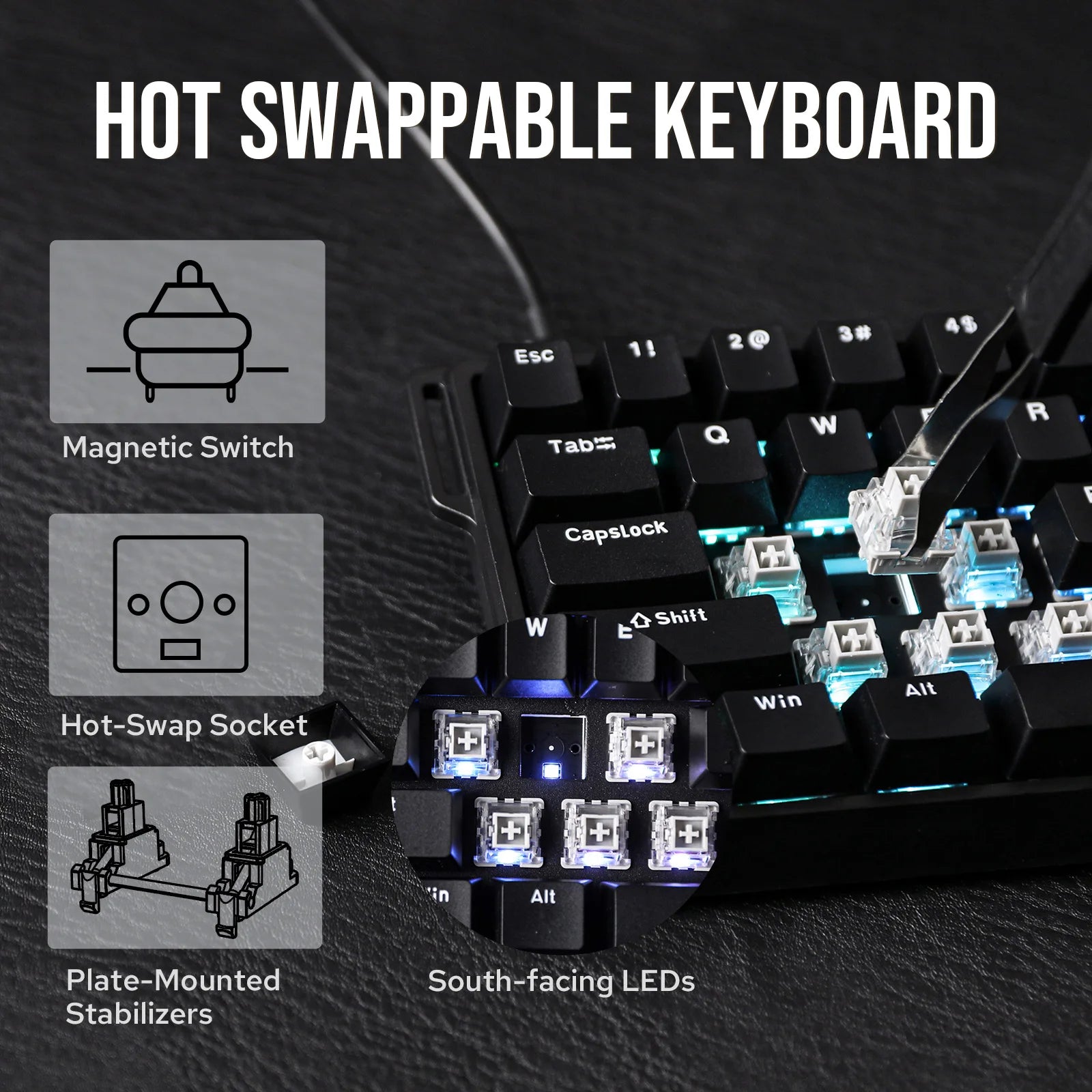 AULA WIN60 HE/WIN60 HE MAX 60% Hot-Swap Tray-Mount Structure Wired Mechanical Keyboard with Hall Effect Magnetic Switch