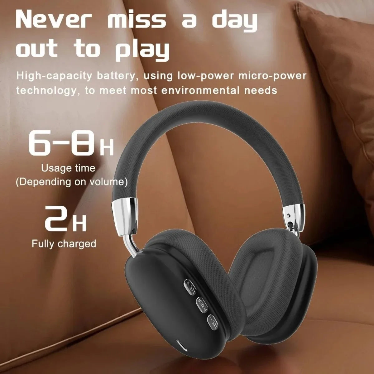 Premium Wireless Bluetooth Headphones Over Ear Foldable Headset with Mic Deep Bass HiFi Stereo Earphones Black Silver
