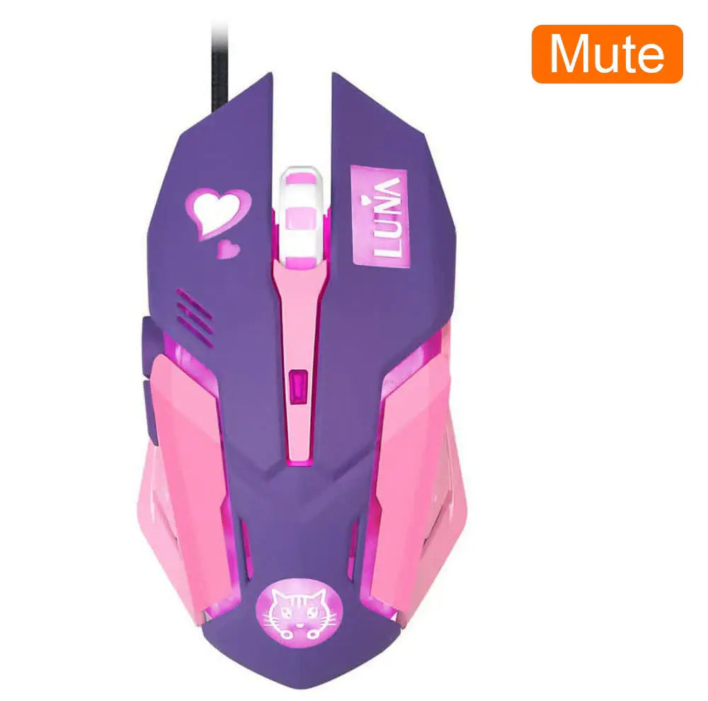 OW DVA Pink Game Office Mouse Girls Light-emitting Competition Chicken Cute Wired Mouse for PC Laptop CF Overwatch