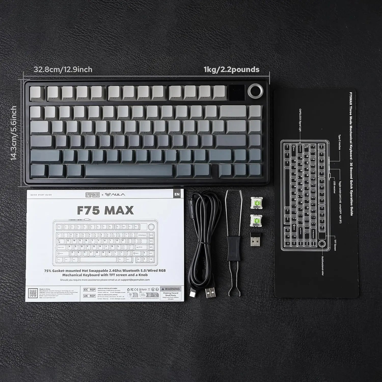 Aula F75 MAX Wireless Mechanical Keyboard With TFT Screen and Knob Gasket RGB Backlight Gaming Keyboard in 75% Layout Hot-Swap