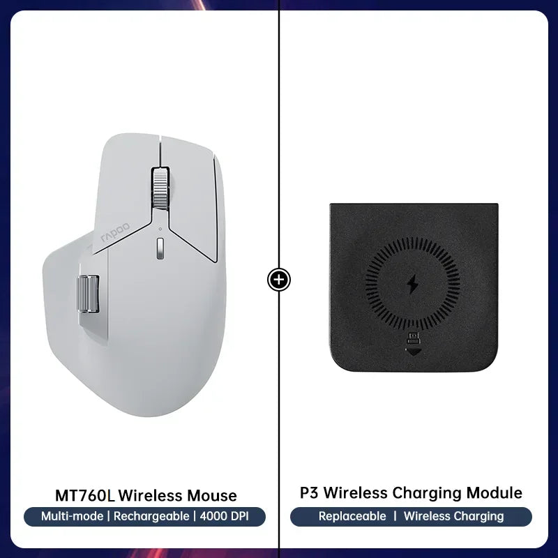 Rapoo MT760/MT760Mini Multi-mode Rechargeable Wireless Mouse Ergonomic 4000 DPI Bluetooth Mouse Easy-Switch Up to 4 Devices