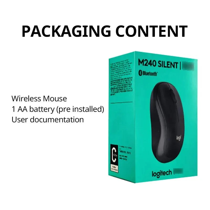 Logitech M240 Wireless Bluetooth Mouse Silent Compact Portable Smooth Tracking Mice for Windows MacOS