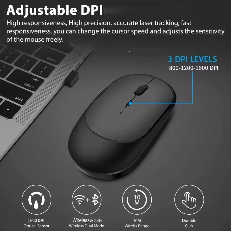 Rechargeable Wireless Mouse Dual Modes Bluetooth-compatible 2.4G USB Ergonomic Mice For Laptop Pad Tablet Macbook Mause