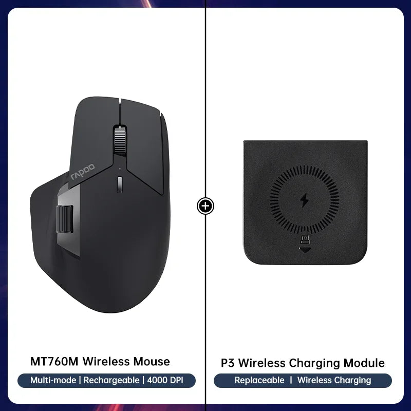 Rapoo MT760/MT760Mini Multi-mode Rechargeable Wireless Mouse Ergonomic 4000 DPI Bluetooth Mouse Easy-Switch Up to 4 Devices