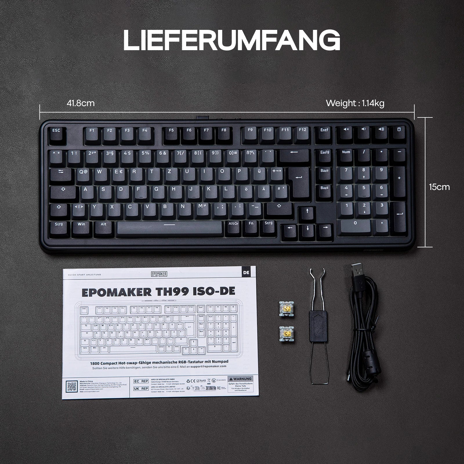 ISO-DE Layout EPOMAKER TH99 QWERTZ Layout 96% Creamy Gasket Wired/Bluetooth/2.4G Wireless Mechanical Keyboard with Knob/Numpad