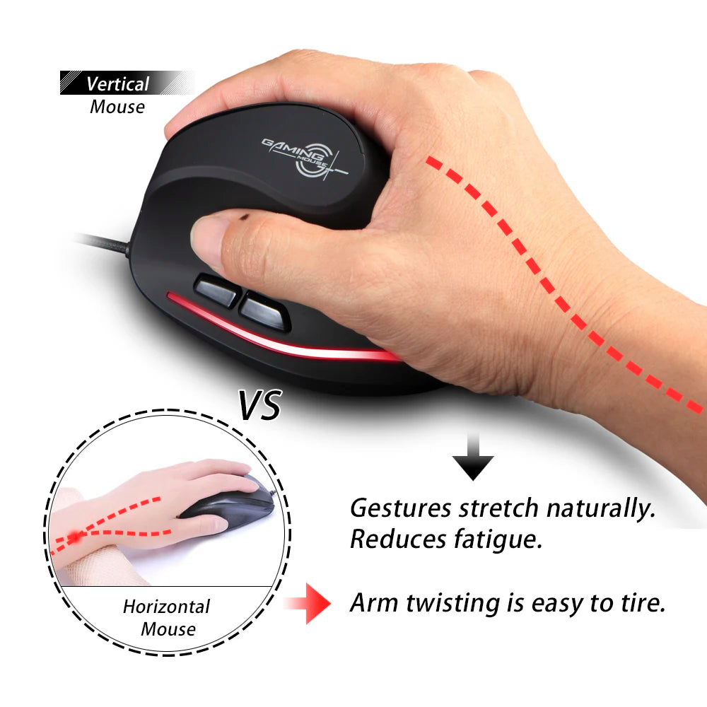 ZELOTES T-20 Vertical Mouse Wired Ergonomic Office Mouse 3200DPI Optional Portable Gaming Mouse for Laptop PC Computer