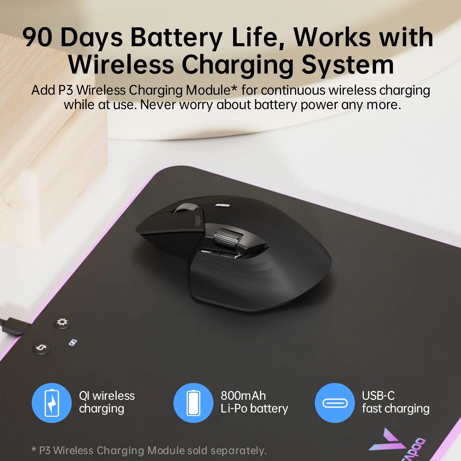 Rapoo MT760/MT760Mini Multi-mode Rechargeable Wireless Mouse Ergonomic 4000 DPI Bluetooth Mouse Easy-Switch Up to 4 Devices