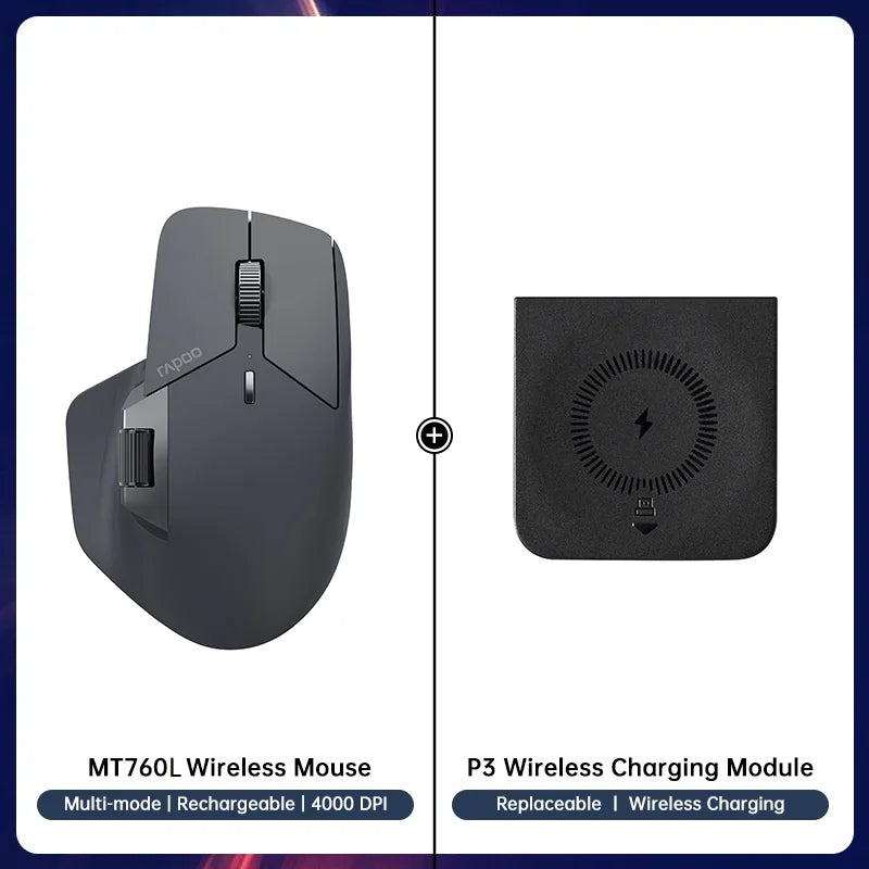 Rapoo MT760/MT760Mini Multi-mode Rechargeable Wireless Mouse Ergonomic 4000 DPI Bluetooth Mouse Easy-Switch Up to 4 Devices