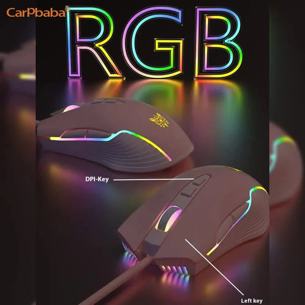 Onikuma C2W905 RGB Gaming Mouse Pink Cute Mouse 6400 DPI Wired Optical Mouse with Cool Lighting Mice for Home Office Notebook PC
