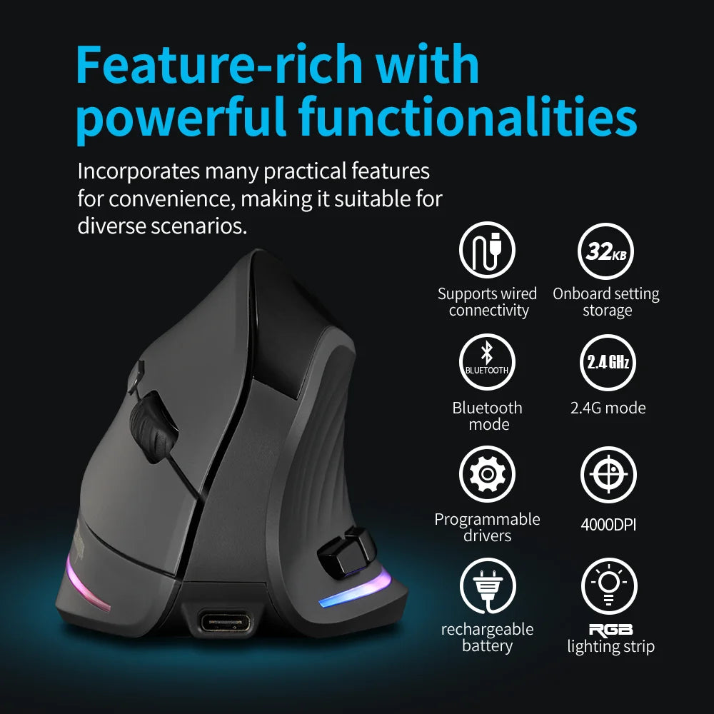 Lefon 2.4G Ergonomic Mouse Vertical Wireless Mouse Rechargeable Gaming Mice for PC Laptop MacOS Office F35C/F35B/F35 버티컬 마