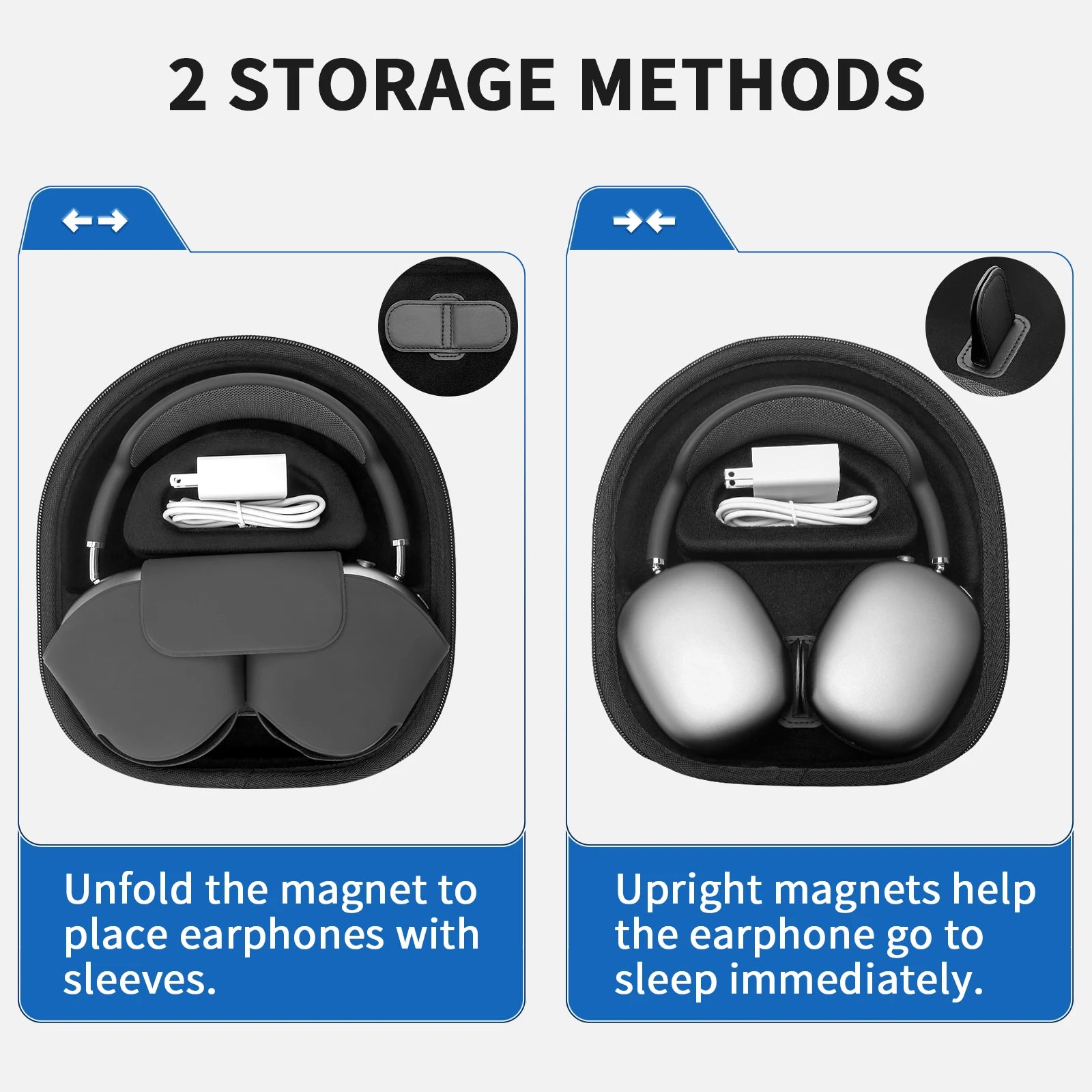 Travel Case for Apple AirPods Max - Sleep Mode Support & Double Zipper Design, Shockproof EVA with Anti-Scratch Velvet Interior