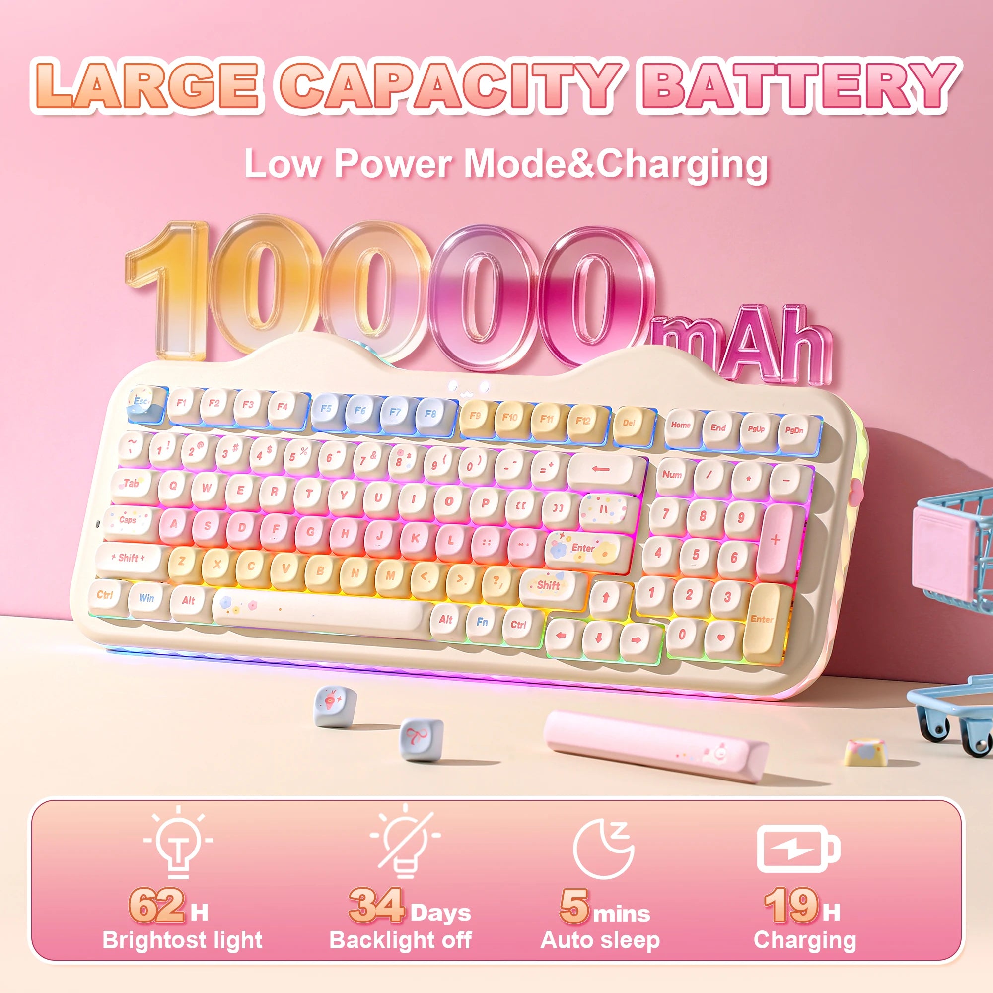 YUNZII C98 Wireless Mechanical Keyboard, 99-Key Hot Swap Gasket Keyboard with Numpad, Custom RGB Backlight,Cute Keeb for Win/Mac