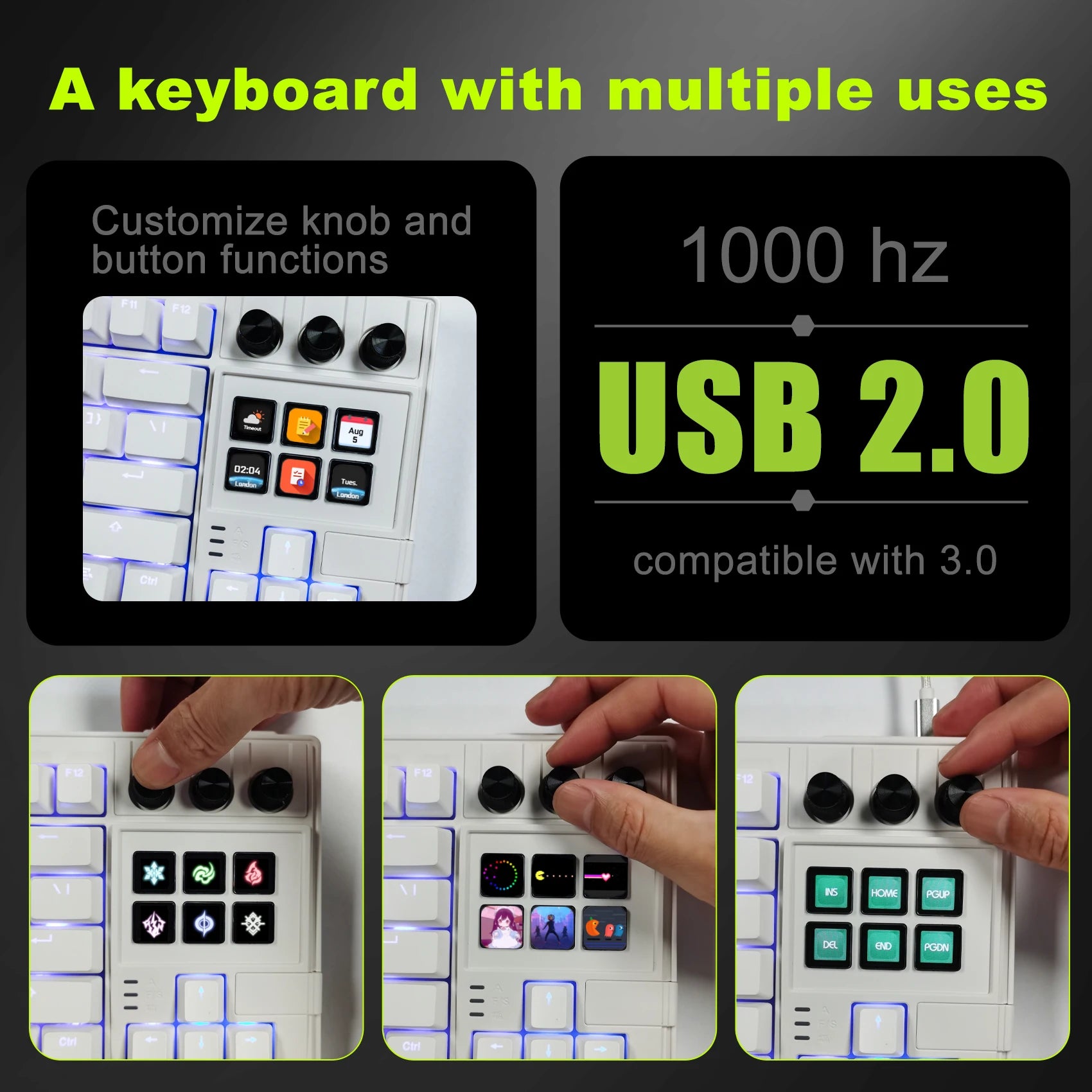 MiraBox K1Pro Mechanical Keyboard with 6-Key LCD Stream Deck 80% Layout Hot-Swappable Haimu Red Switches RGB Backlit 1000Hz
