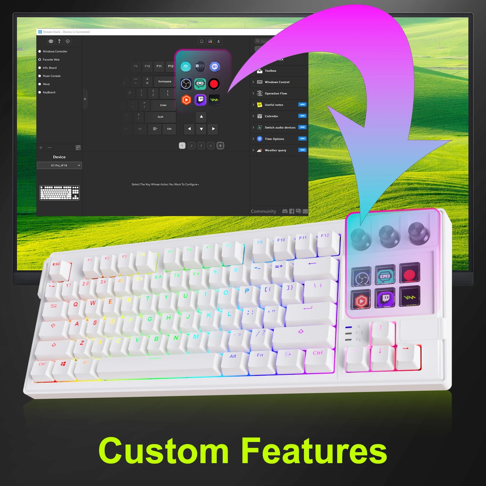 MiraBox K1Pro Mechanical Keyboard with 6-Key LCD Stream Deck 80% Layout Hot-Swappable Haimu Red Switches RGB Backlit 1000Hz