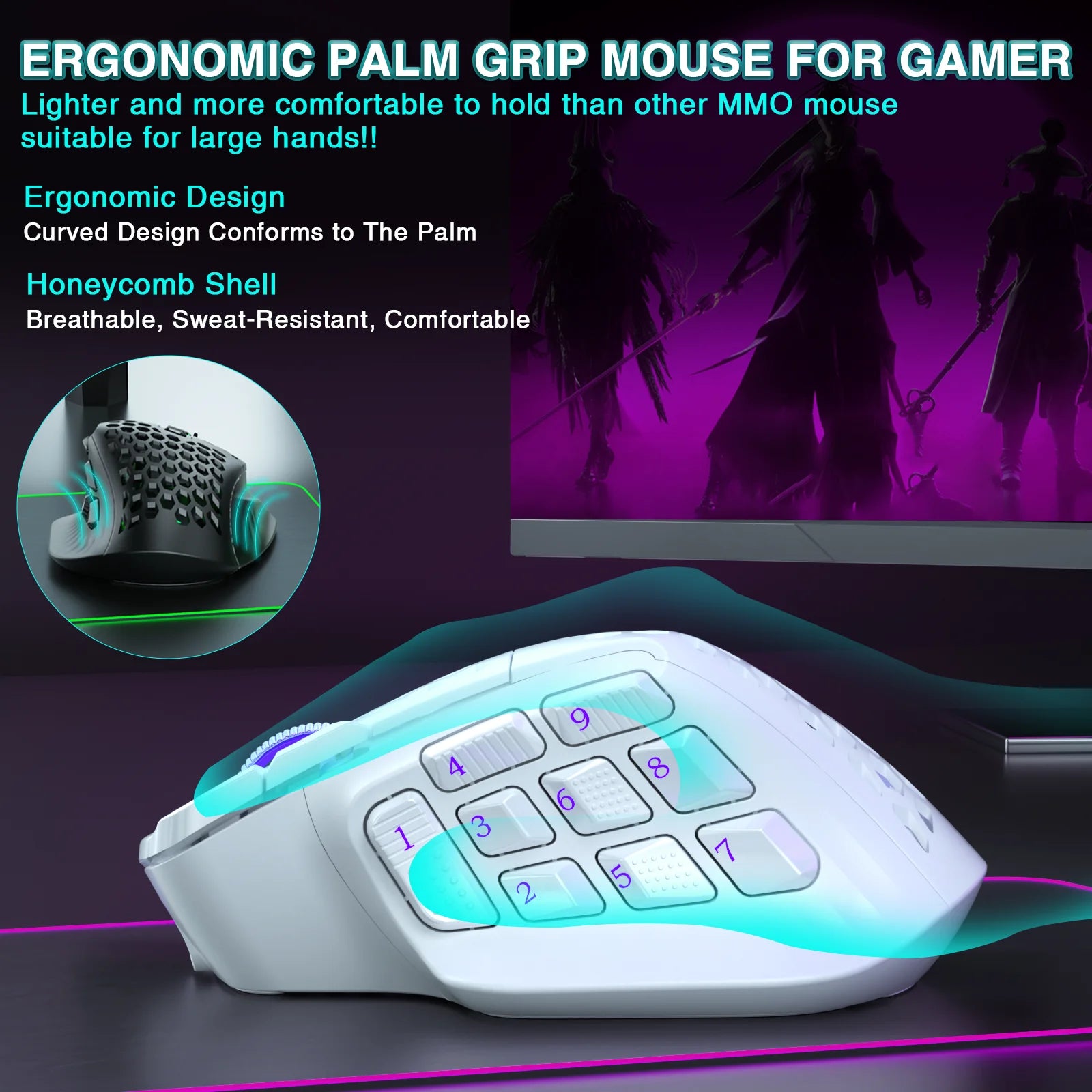 SOLAKAKA SM809 Pro Wireless MMO Gaming Mouse PAW3311 16 Side Buttons 24000 DPI RGB Honeycomb Programmable Macro Wireless mouse
