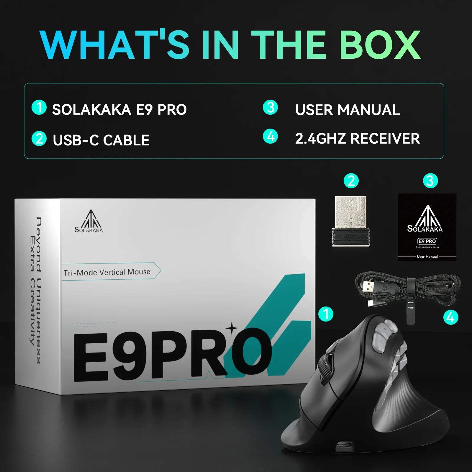SOLAKAKA E9 Pro MMO Vertical Mouse PAW3395 Sensor 1000mAh Battery 45° Vertical Grip Ergonomic Mouse 8k Gaming Mouse