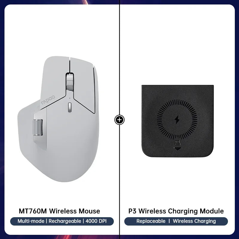 Rapoo MT760/MT760Mini Multi-mode Rechargeable Wireless Mouse Ergonomic 4000 DPI Bluetooth Mouse Easy-Switch Up to 4 Devices