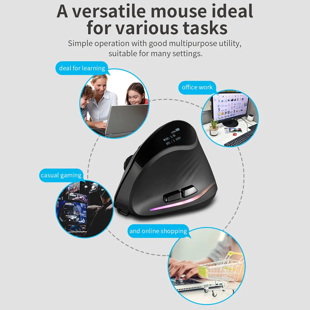 Lefon 2.4G Ergonomic Mouse Vertical Wireless Mouse Rechargeable Gaming Mice for PC Laptop MacOS Office F35C/F35B/F35 버티컬 마