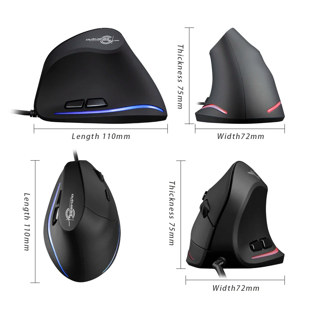 ZELOTES T-20 Vertical Mouse Wired Ergonomic Office Mouse 3200DPI Optional Portable Gaming Mouse for Laptop PC Computer