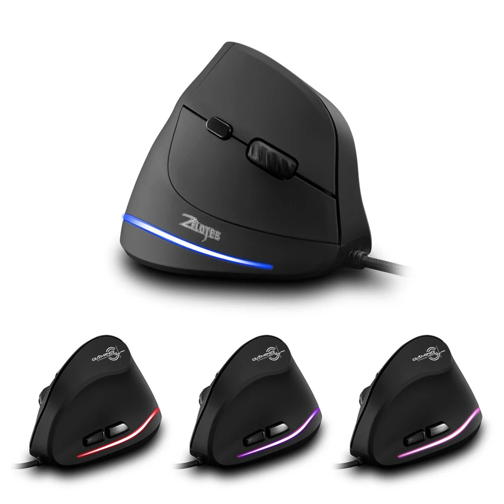 ZELOTES T-20 Vertical Mouse Wired Ergonomic Office Mouse 3200DPI Optional Portable Gaming Mouse for Laptop PC Computer