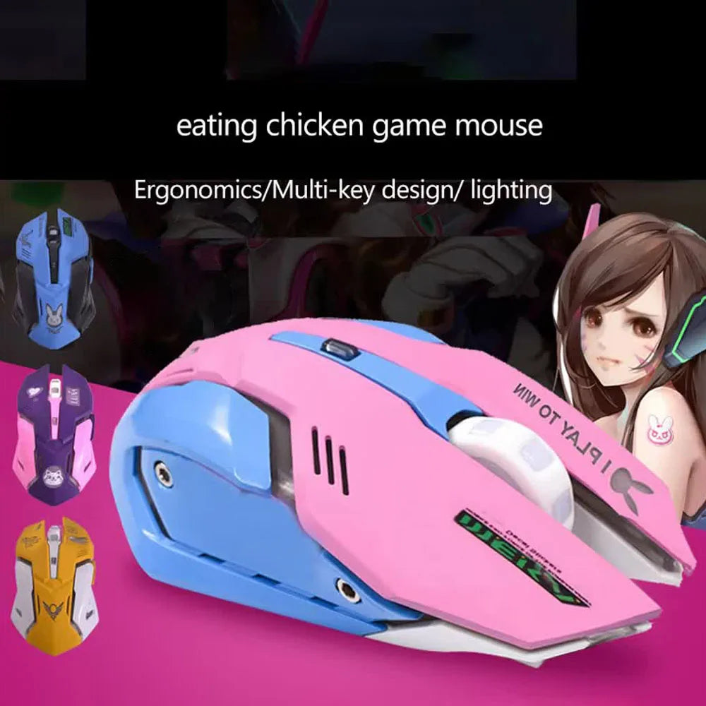 OW DVA Pink Game Office Mouse Girls Light-emitting Competition Chicken Cute Wired Mouse for PC Laptop CF Overwatch