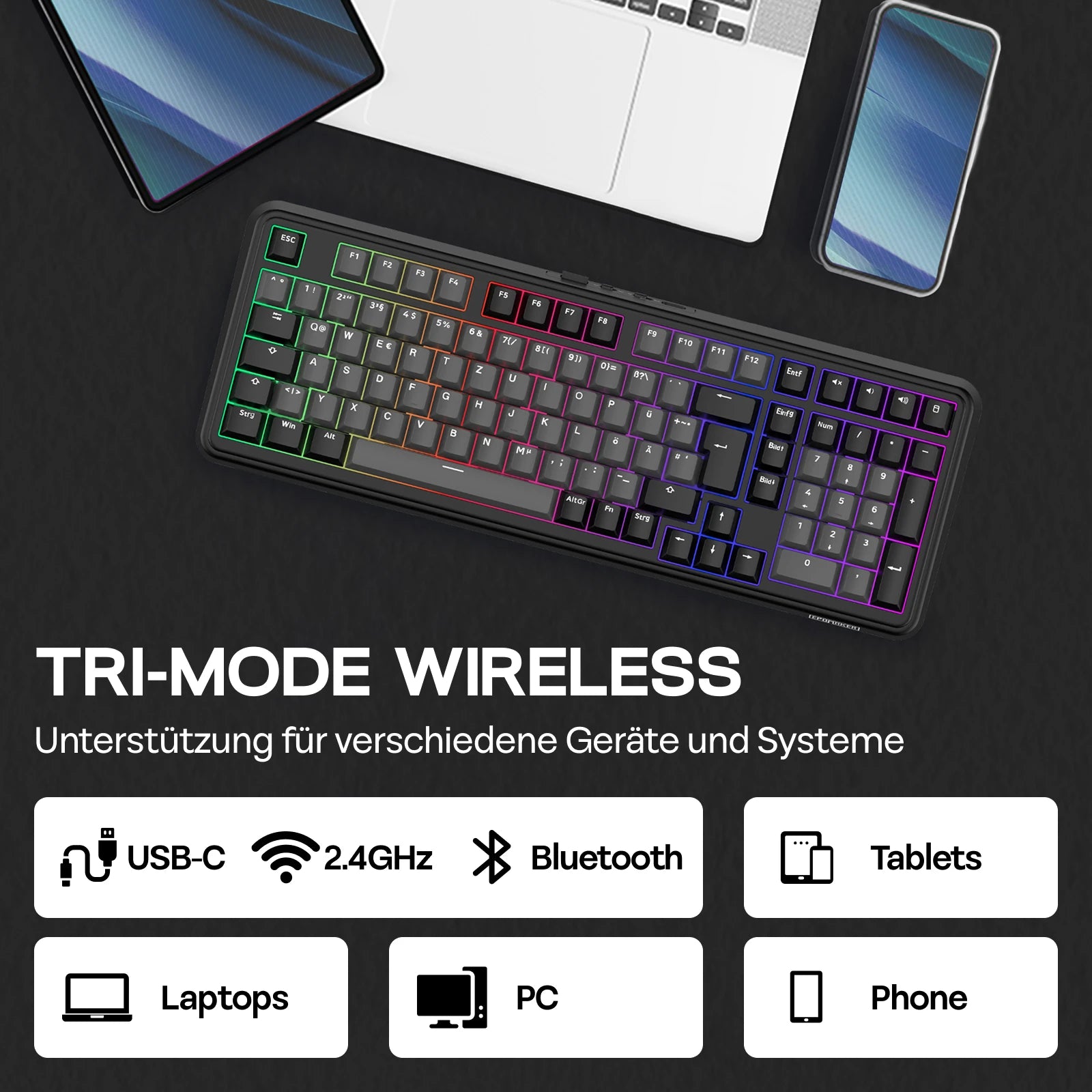 ISO-DE Layout EPOMAKER TH99 QWERTZ Layout 96% Creamy Gasket Wired/Bluetooth/2.4G Wireless Mechanical Keyboard with Knob/Numpad