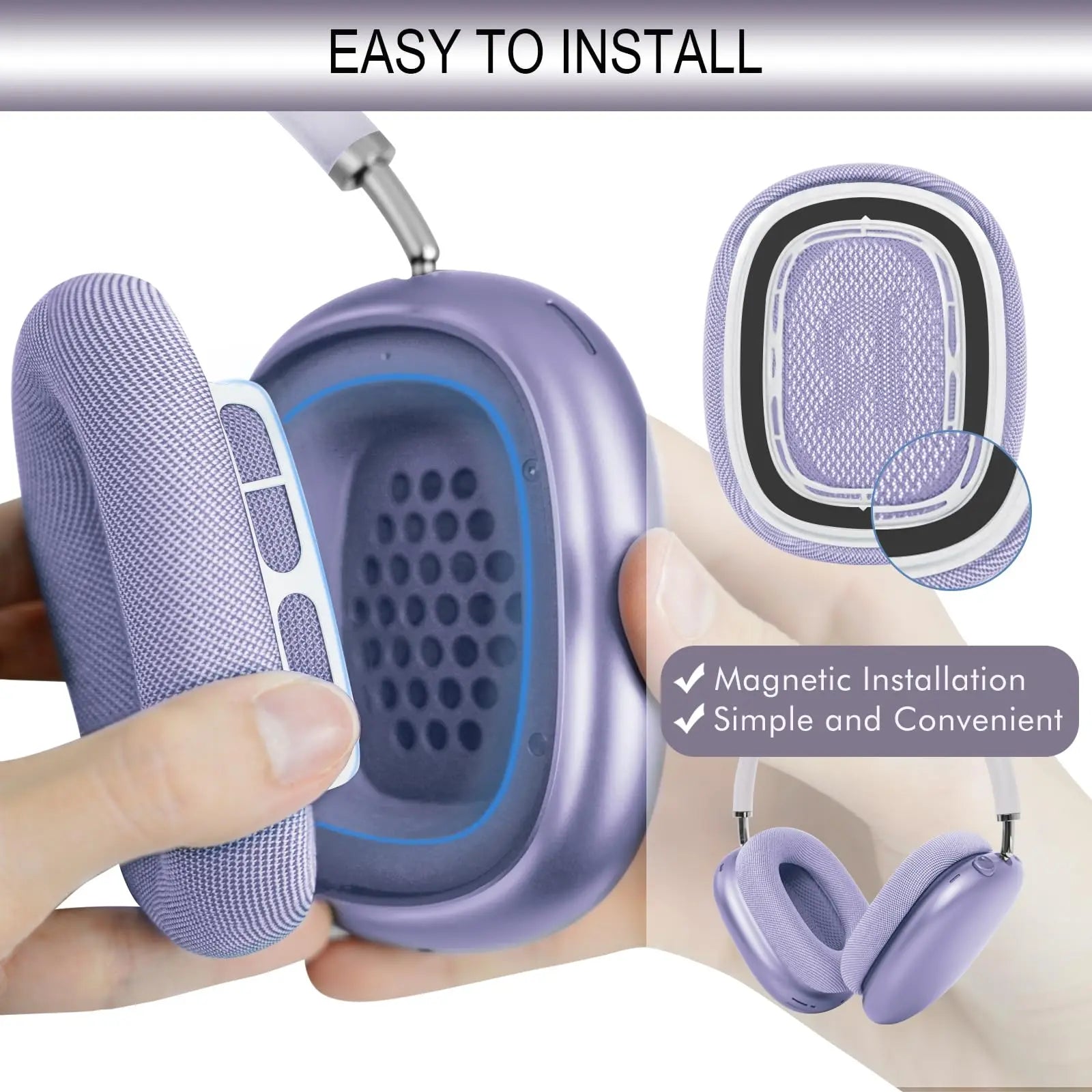 Ear Cushions for AirPods Max 2024 Headphones, Mesh Fabric Ear Pads Replacement with Strong Magnet for Apple 2.0 Over-Ear Headset