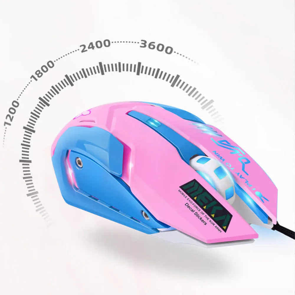 OW DVA Pink Game Office Mouse Girls Light-emitting Competition Chicken Cute Wired Mouse for PC Laptop CF Overwatch