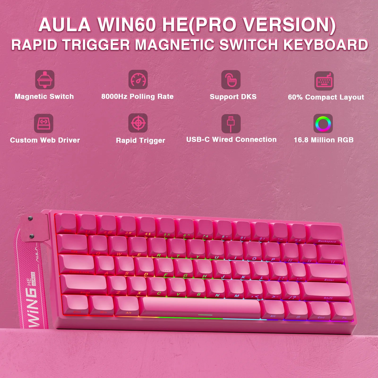 WIN60PRO Magnetic Switch Keyboard Rapid Trigger 8K Return RGB Hotswap 60% Layout Esports Gaming Keyboard