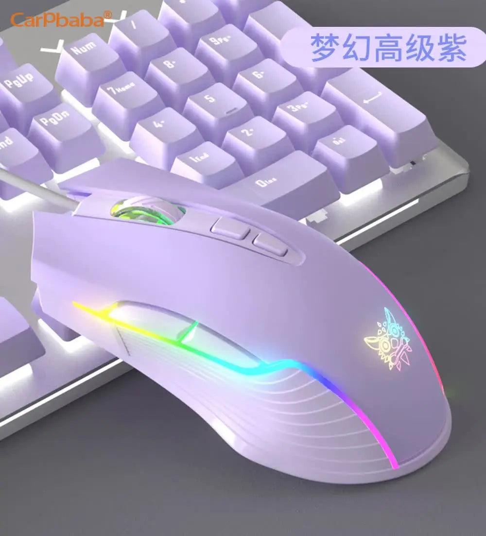 Onikuma C2W905 RGB Gaming Mouse Pink Cute Mouse 6400 DPI Wired Optical Mouse with Cool Lighting Mice for Home Office Notebook PC