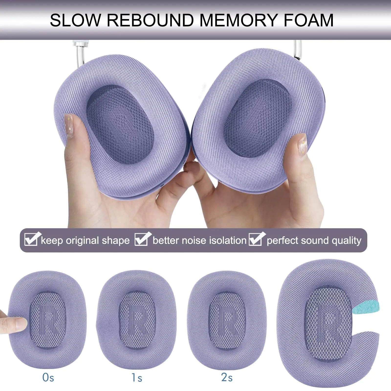 Ear Cushions for AirPods Max 2024 Headphones, Mesh Fabric Ear Pads Replacement with Strong Magnet for Apple 2.0 Over-Ear Headset